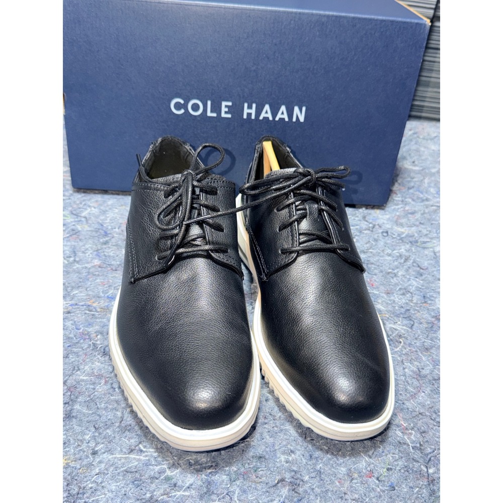 Cole Haan Grand+ Plain Toe Oxford Black Leather Ivory‎ Mens 8.5M Shoes C36934